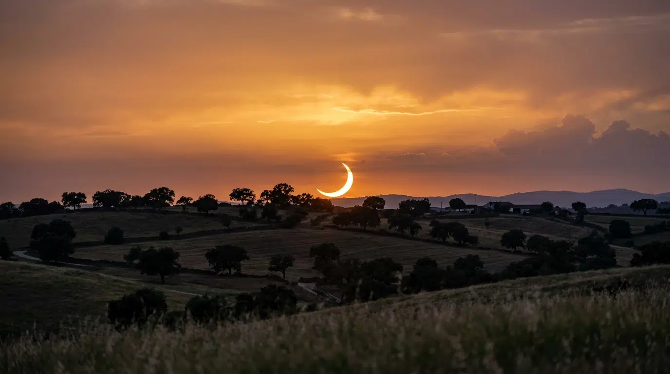 Eclipse solar de 12 de Agosto de 2026 visto de Portugal ao final da tarde