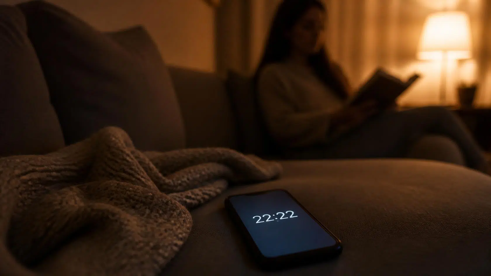 Mão a escrever num caderno ao lado de um telemóvel que marca 11:11 e de uma chávena de chá
