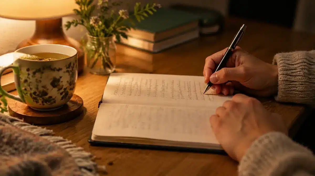 Terapeuta a escrever notas num caderno depois das sessões